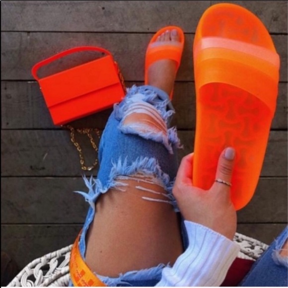 Shoes - ⛱⛱ 1 PAIR LEFT!  NEON ORANGE Jelly Slides